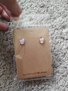 Hello Kitty White & Pink Kitty Stud Earrings